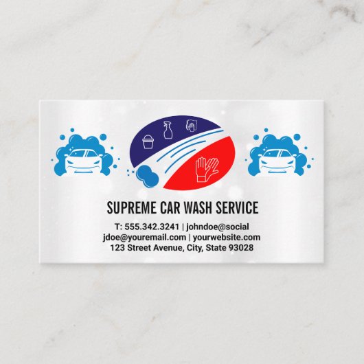 Carwash Bubbles Logo | Logo voor autoreiniging Visitekaartje (Voorkant)