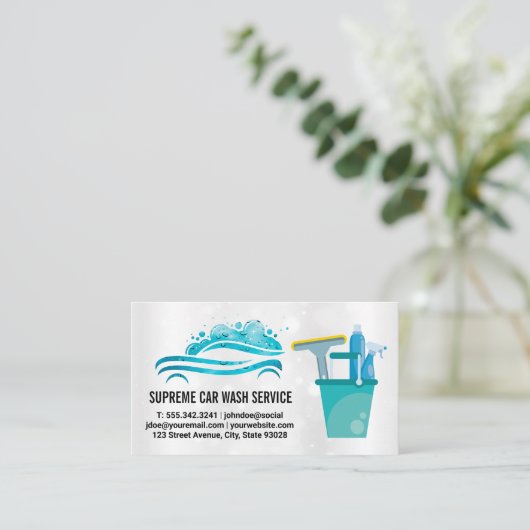 Carwash Logo | Watervallen | Schoonmaakmiddelen Visitekaartje (Staand voorkant)