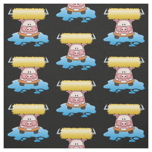 Carwash Pig Cartoon Pattern Stof (Swatch)