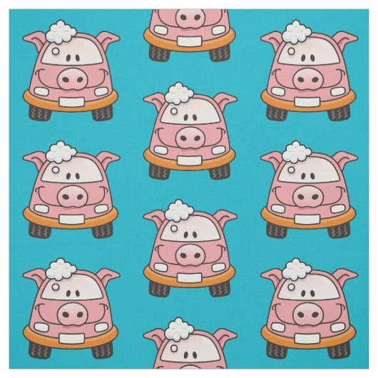 Carwash Pig Cartoon Pattern Stof (Swatch)