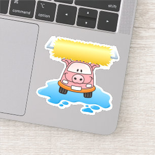Carwash Pig Cartoon Sticker