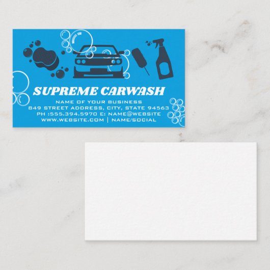 Carwash schoonmaakbenodigdheden | Zeepbellen Visitekaartje (Voorkant / Achterkant)