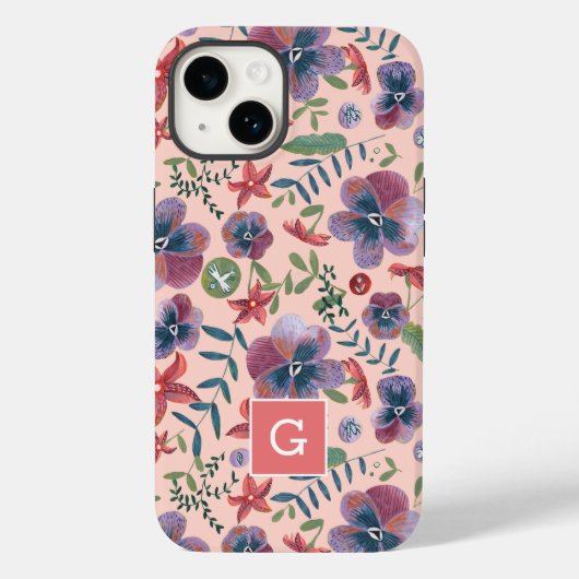 Cas Cas filmfloral Violets all-over print monogram Case-Mate iPhone Case (Achterkant)