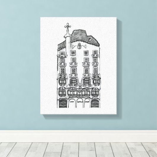 Casa Batllo (Barcelona) Canvas Afdruk (Insitu (Houten vloer))