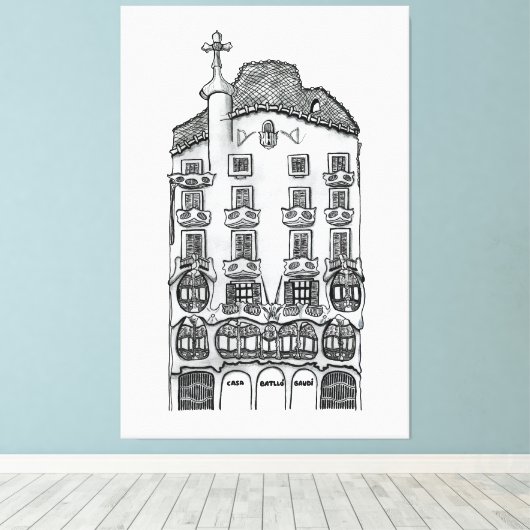 Casa Batllo Gaudi (Barcelona) Canvas Afdruk (Insitu (Houten vloer))