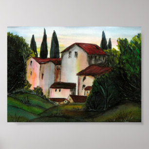 Casa de Pueblo Dibujo Tuscany, italië Land Si Poster