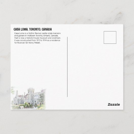 CASA LOMA, TORONTO, CANADA BRIEFKAART (Achterkant)