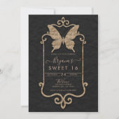 Casa Mariposa Roze & Zwarte Vlinder Sweet 16 Kaart (Voorkant)