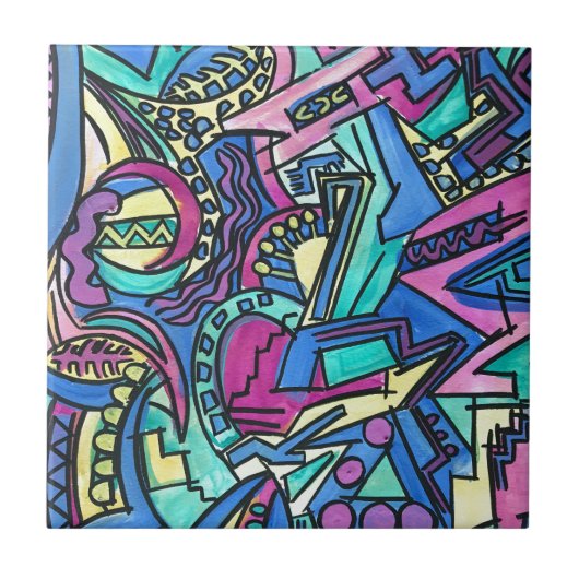 Casa Mia-Hand gekleurde moderne geometrische kunst Tegeltje (Voorkant)