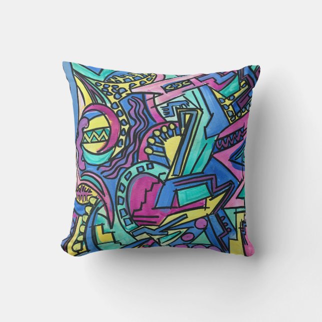 Casa Mia-handgeschilderde abstracte kunst Kussen (Voorkant)