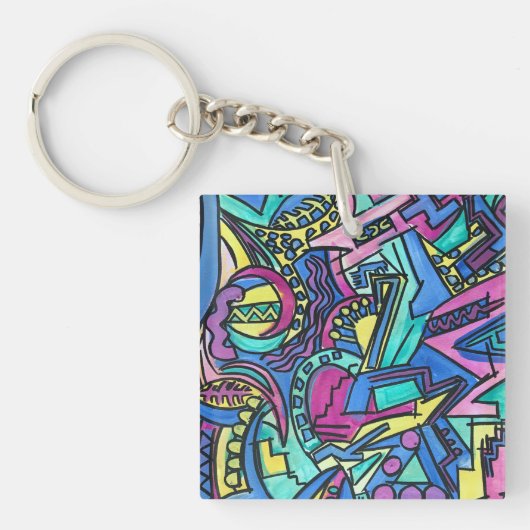 Casa Mia-handgeschilderde abstracte kunst Sleutelhanger (voorkant)