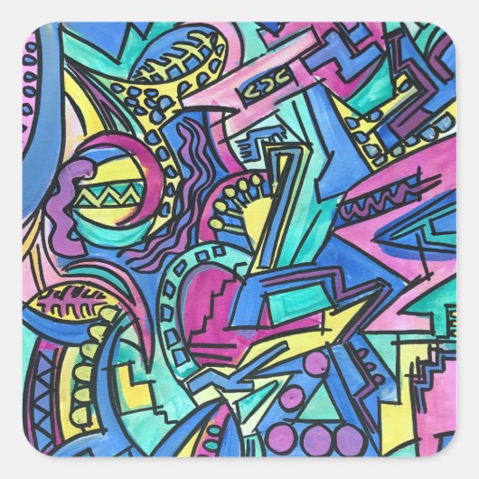 Casa Mia-Handgeschilderde Abstracte Kunst Vierkante Sticker (Voorkant)
