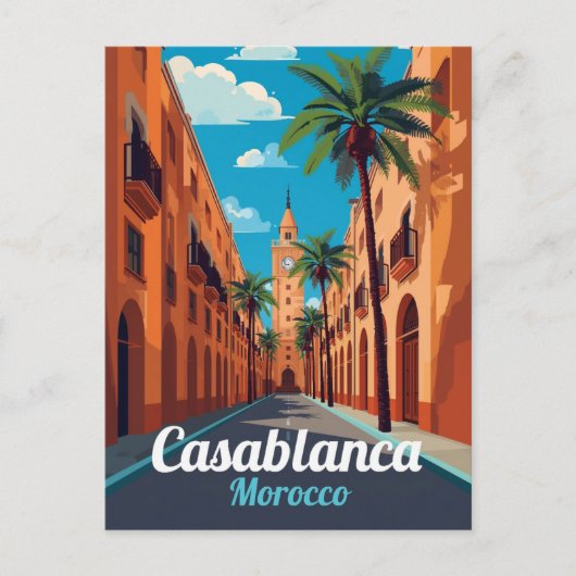 Casablanca Clock Tower Travel Art Briefkaart (Voorkant)