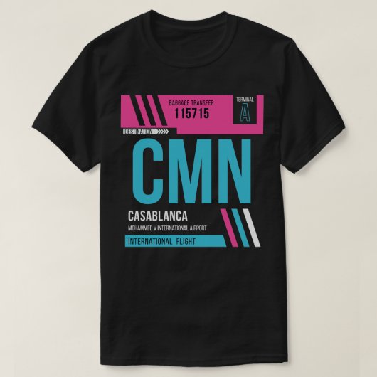 Casablanca CMN Airport Code Bagage Label T-shirt (Design voorkant)