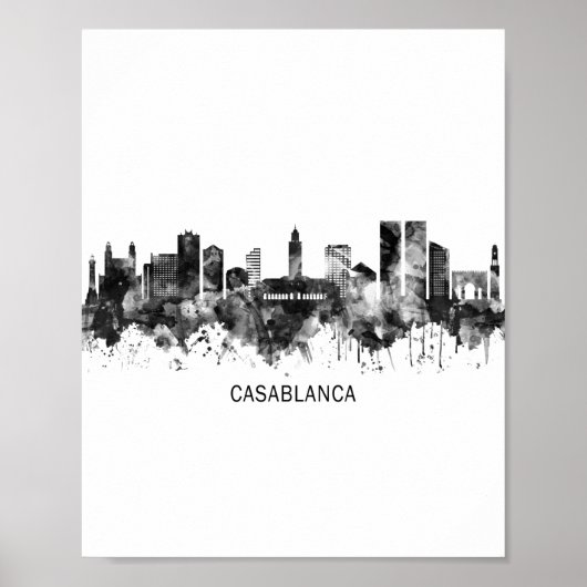 Casablanca Marokko Skyline BW Poster (Voorkant)