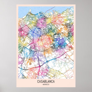 Casablanca Marokko Stadsplattegrond Poster