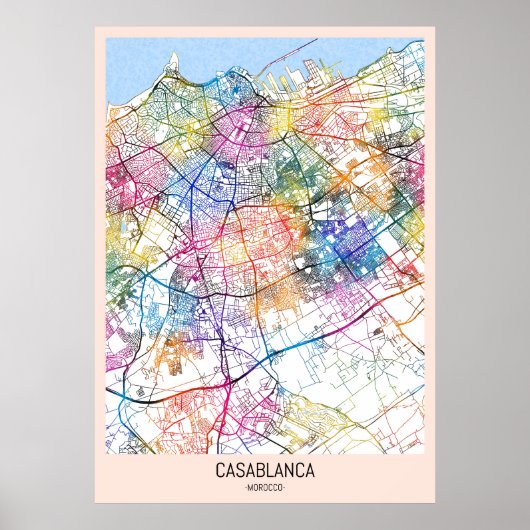 Casablanca Marokko Stadsplattegrond Poster (Voorkant)