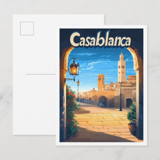 Casablanca Marokko Vintage Travel Illustratie Briefkaart (Voorkant / Achterkant)