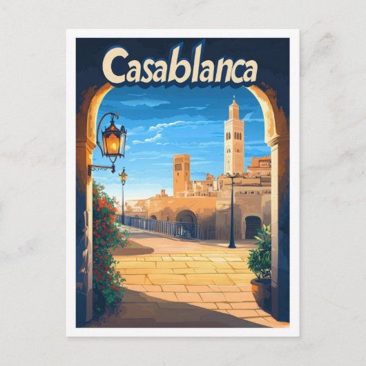 Casablanca Marokko Vintage Travel Illustratie Briefkaart (Voorkant)