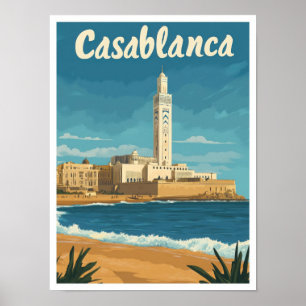 Casablanca Marokko Vintage Travel Illustratie Poster