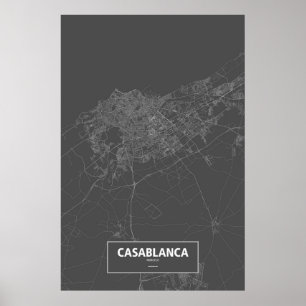 Casablanca, Marokko (wit op zwart) Poster