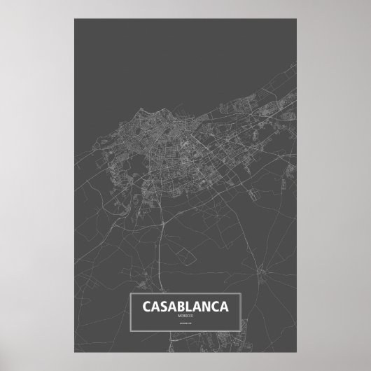 Casablanca, Marokko (wit op zwart) Poster (Voorkant)