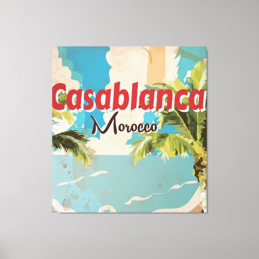 Casablanca Vintage Travel poster zwart-wit Canvas Afdruk (Voorkant)