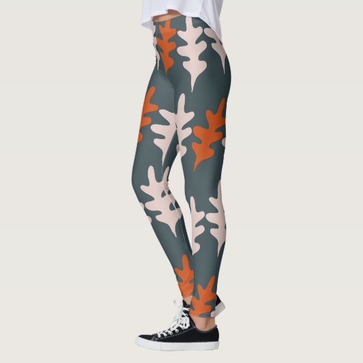 Casal Blue, Grey en Oranje Abstract Kunstpatroon Leggings (Links)