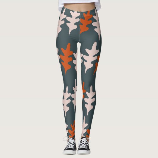 Casal Blue, Grey en Oranje Abstract Kunstpatroon Leggings (Voorkant)