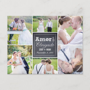 Casamento Collage riscado cartões de agradecimento Kaart