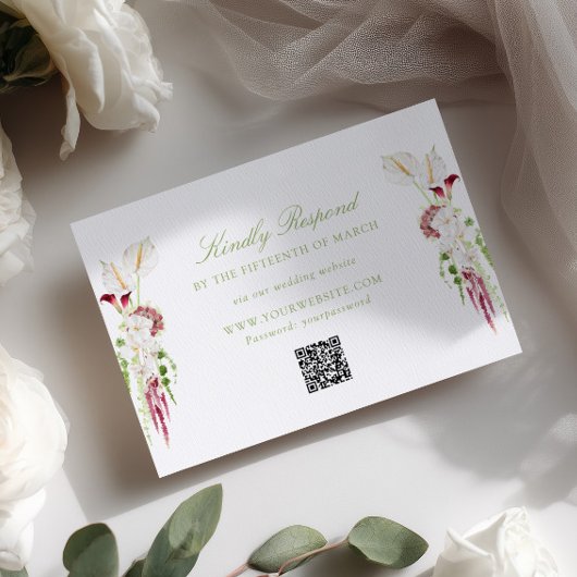 Cascad bouquet bloemen bruiloft QR-code RSVP Kaartje