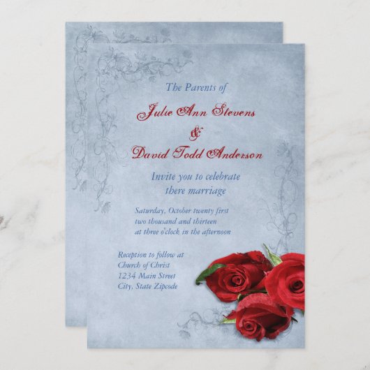  Cascade Blue Wedding Kaart (Voorkant / Achterkant)