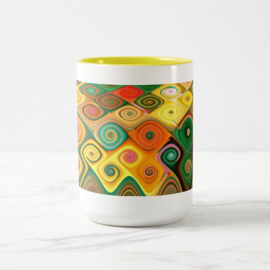 Cascade Cool Abstract Fine Art Fractal Tweekleurige Koffiemok (Center)