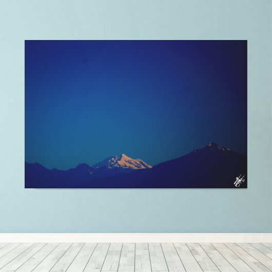 Cascade Mountains bij schemering Langley waterkant Canvas Afdruk (Insitu (Houten vloer))