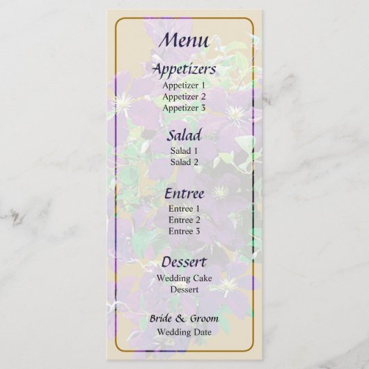 Cascade of Clematis Menu... Menu (Voorkant)