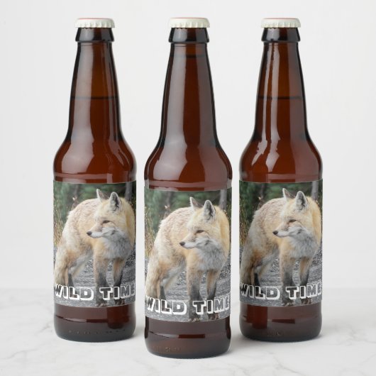 Cascade Red Fox Wildlife Foto gepersonaliseerd Bier Etiket (Flessen)