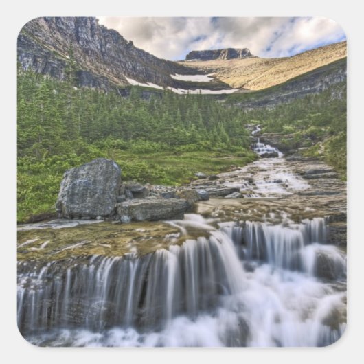 Cascade stroom, Glacier National Park, Vierkante Sticker (Voorkant)