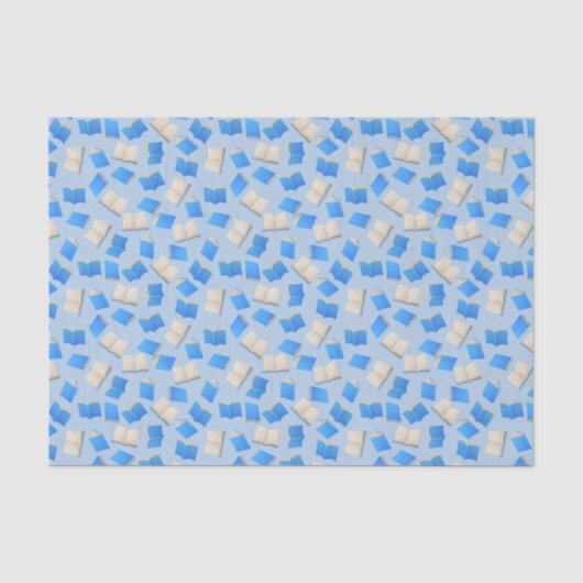 Cascade van blauwe boeken van de bibliofiel tissuepapier (Voorkant)
