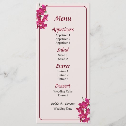 Cascade van Magenta Orchideeën Menu... Menu (Voorkant)