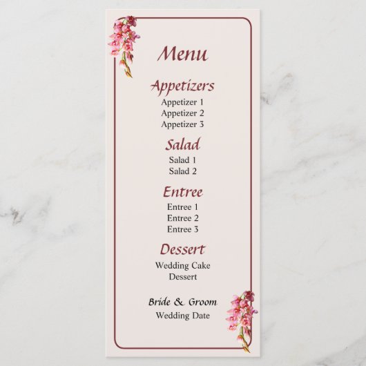 Cascade van Roze Orchideeën Menu (Voorkant)