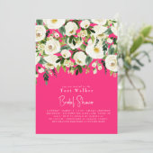 Cascade Witte Bloemige Heet Roze Bruidsdouche Kaart (Staand voorkant)