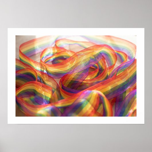 Cascadend doorzichtig regenboog lint. poster (Voorkant)