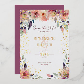 Cascadende Roze Bloemige Trouw Save the Date Folie Uitnodiging