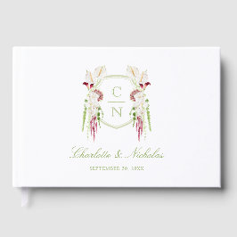 Cascaderend bloemendecoratie met monogram Wapen Hu Gastenboek