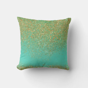 Cascaderend Goud Glitter & Teal Aqua Glam Trendy Kussen