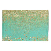 Cascaderend Goud Glitter & Teal Aqua Glam Trendy Kussensloop (Achterkant)
