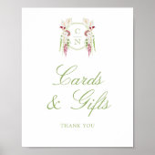 Cascaderende bloemige monogramkaarten en geschenkb poster (Voorkant)