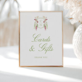 Cascaderende bloemige monogramkaarten en geschenkb poster