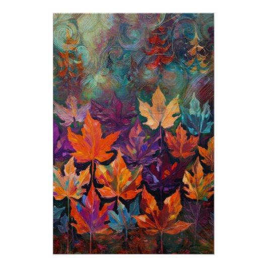 Cascading Autumn Leaves, kleurrijk Herfst ontwerp Perfect Poster (Voorkant)