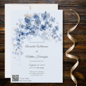 Cascading Blue Flowers QR Code Bruiloft Kaart